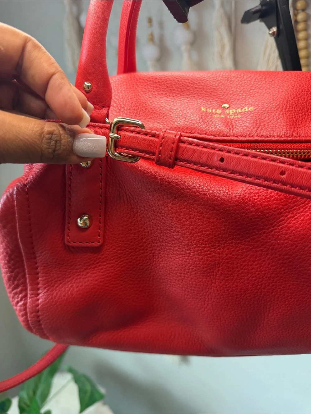 kate spade Red Leather Satchel with Gold-Tone Hardware